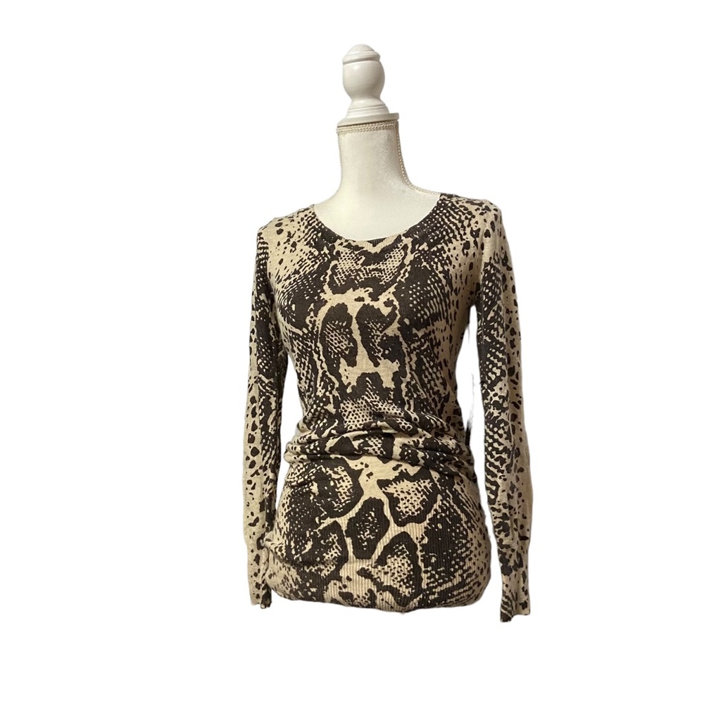 BCBG Women’s Large Maxazria Wool Cashmere Blend Python Print Sweater Brown